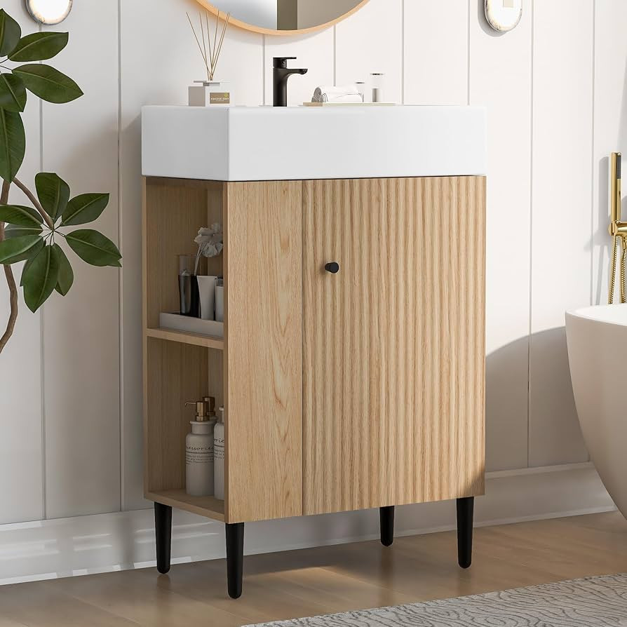 Merax 20 Inch Bathroom Vanity with Sink, Narrow Depth Bathroom Vanities,Wood Vanity Cabinet,Soft ... | Amazon (US)