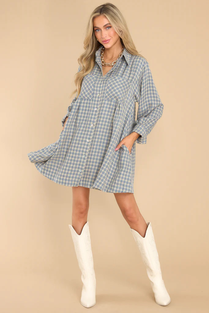 Braver Than Belief Blue Plaid Dress | Red Dress 