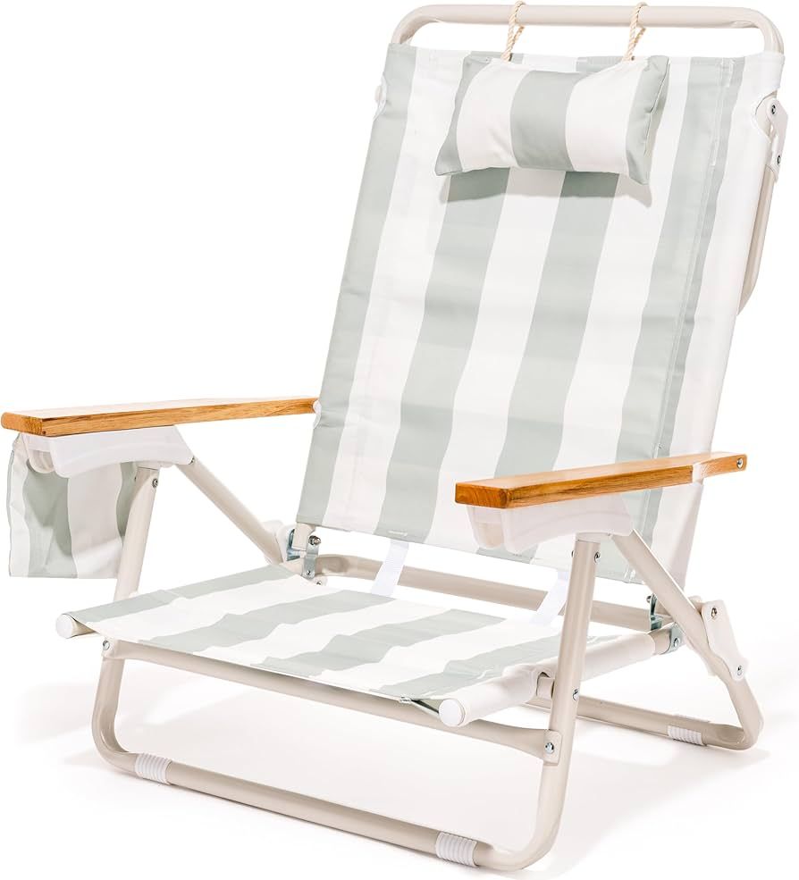 Business & Pleasure Co. Holiday Tommy Chair - Reclining Backpack Beach Chair - Sage Capri Stripe | Amazon (US)