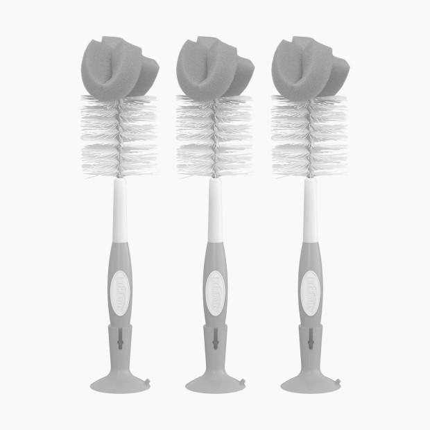 Dr. Brown's Reusable Sponge Baby Bottle Cleaning Brush Set with Suction Cup Stand, Scrubber and Nipple Cleaner, 3 Pack in Grey Size 5.67"" x 2.36"" x 11 | Babylist