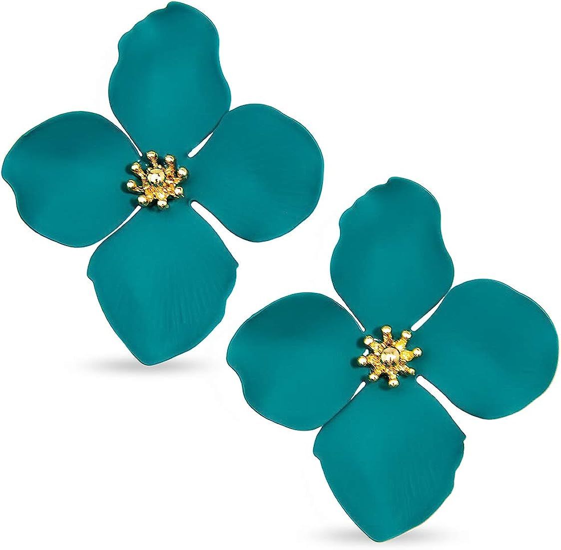 ZENZII Flower Petal Statement Gold Center Stud Earrings with for Women | Amazon (US)