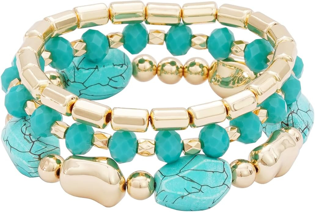 Boho Beaded Stretch Bracelets For Women Stackable Crystal Gold Plated Beaded Bracelets Set Trendy... | Amazon (US)