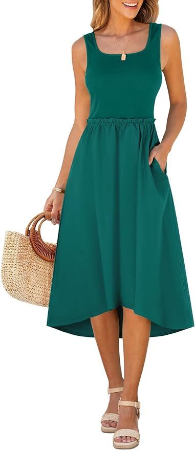 ANRABESS Dresses for Women Summer Casual Tank Top Midi Dress Flowy Sleeveless Square Neck Beach V... | Amazon (US)