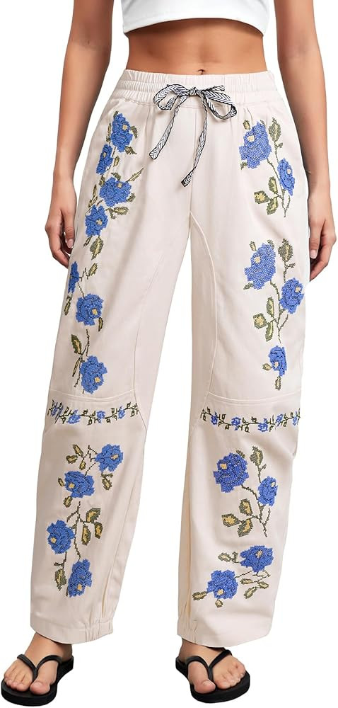 Kedera Mid Rise Barrel Jeans for Women Embroidered Wide Leg Denim Pants Boyfriend Baggy Jeans wit... | Amazon (US)