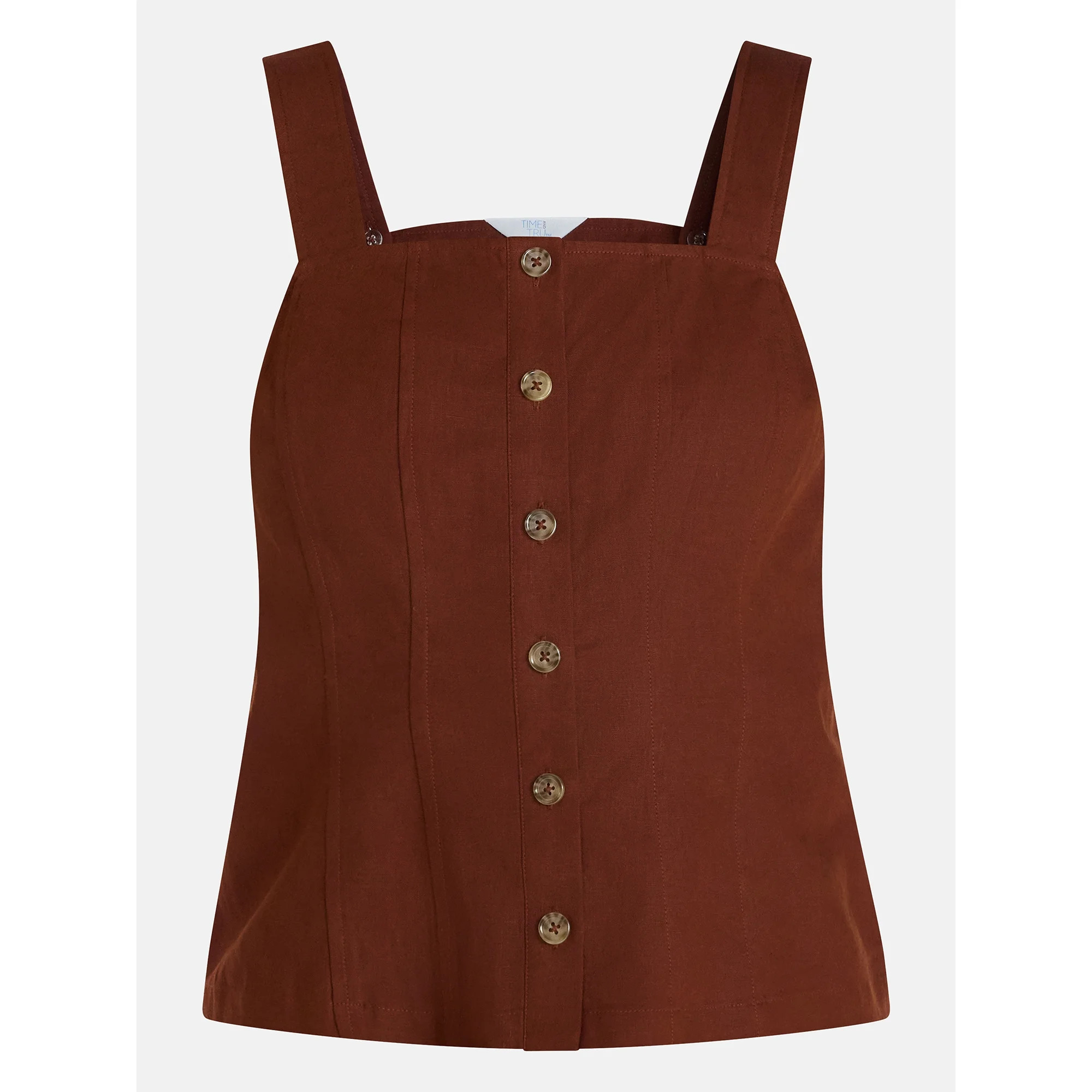 Time and Tru Women's Linen Blend Button Front Tank Top with Adjustable Straps, Sizes XS-XXXL | Walmart (US)