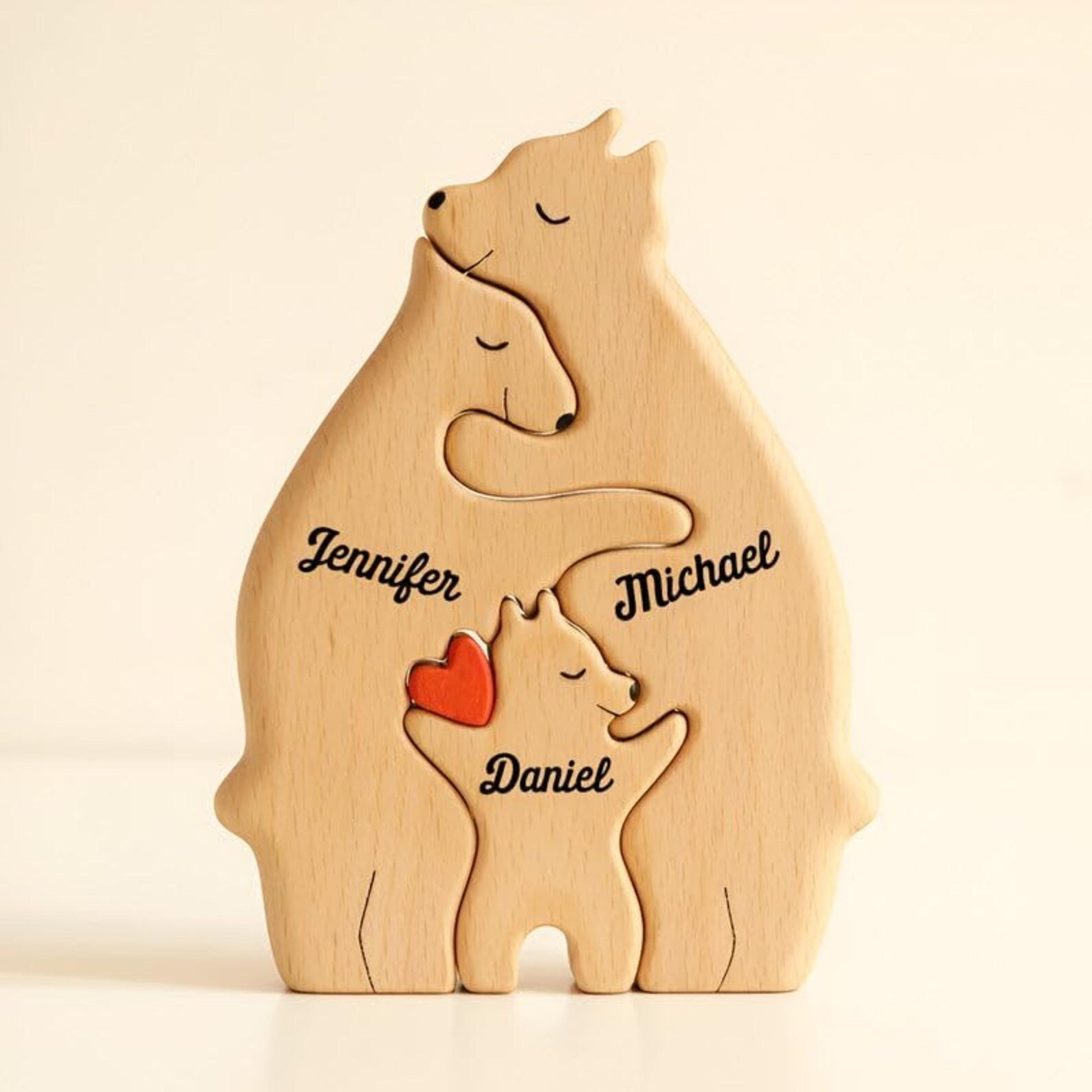 Custom Engraved Wooden Bear Family Puzzle, Personalized 2-6 Person Animal Figurines in Gift Box, ... | Etsy (US)