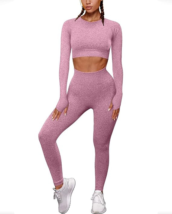OYS Womens Yoga 2 Pieces Workout Outfits Seamless High Waist Leggings Sports Crop Top Running Clo... | Amazon (US)