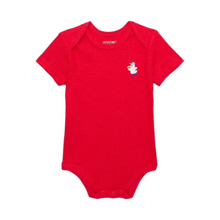 Garanimals Baby Boy Short Sleeve Ribed Bodysuit with Embroidery, Sizes 0-24 Months | Walmart (US)