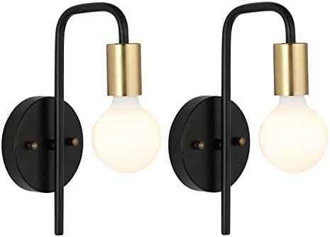 BYOLIIMA Modern Bathroom Wall Sconce 2 Pack, Black and Gold Brass Vintage Vanity Light Fixtures I... | Amazon (US)