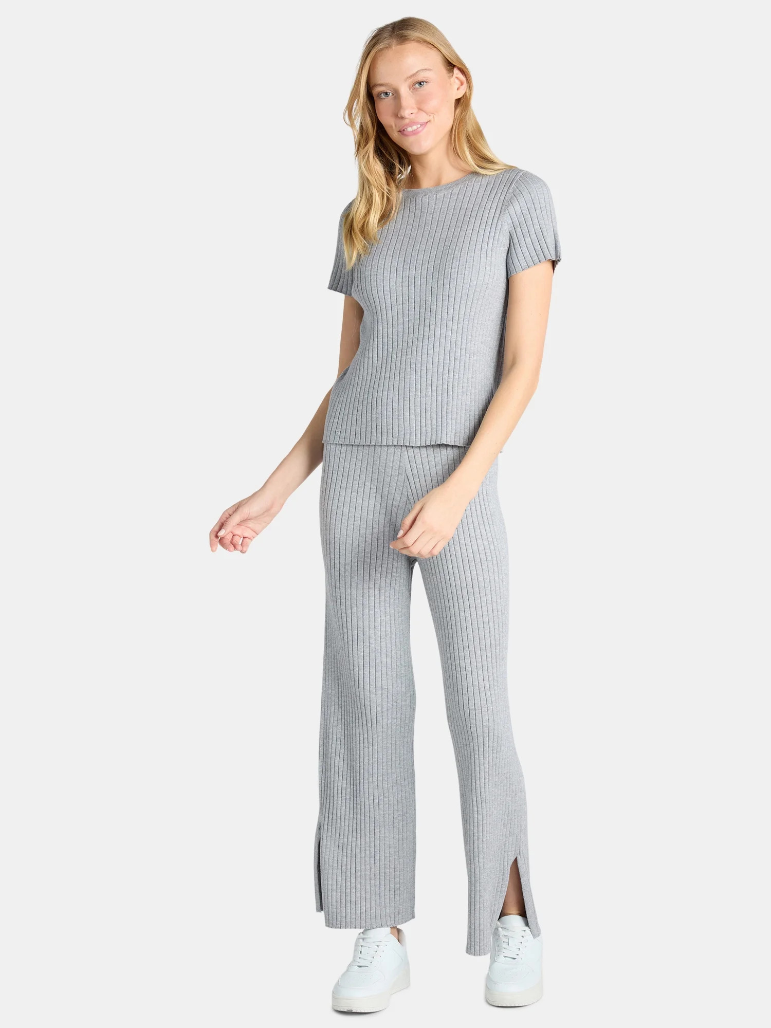 Time and Tru Women's Ribbed Sweater Top and Wide Leg Pants Set, 2-Piece, Sizes XS-XXXL - Walmart.... | Walmart (US)