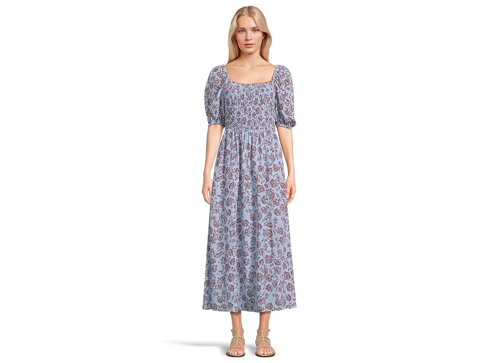 Madewell Smocked Short Sleeve Midi Women's Dress Saylor Floral Light Pool : 00, Polyester | Zappos