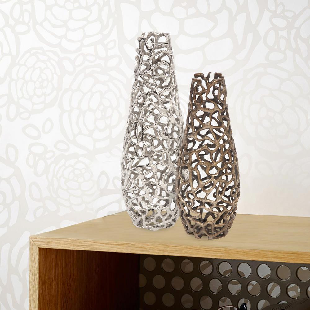 Howard Elliot Collection Silver Aluminum Branch Large Vase, Raw Silver | The Home Depot