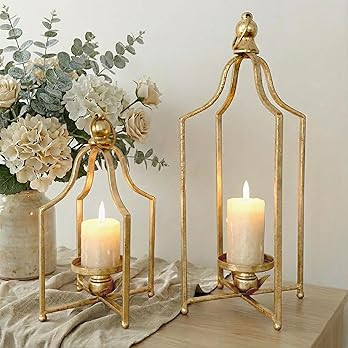 12.5" & 16.5" Timeless Cozy Decorative Lanterns Set of 2, Handcrafted Metal Iron Candle Holders, ... | Amazon (US)