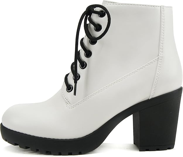 Soda Second Lug Sole Chunky Heel Combat Ankle Bootie Lace up w/Side Zipper | Amazon (US)