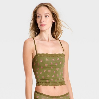 Women's Cloud Knit Lace Cami Bra Top - Auden™ Olive Green M | Target