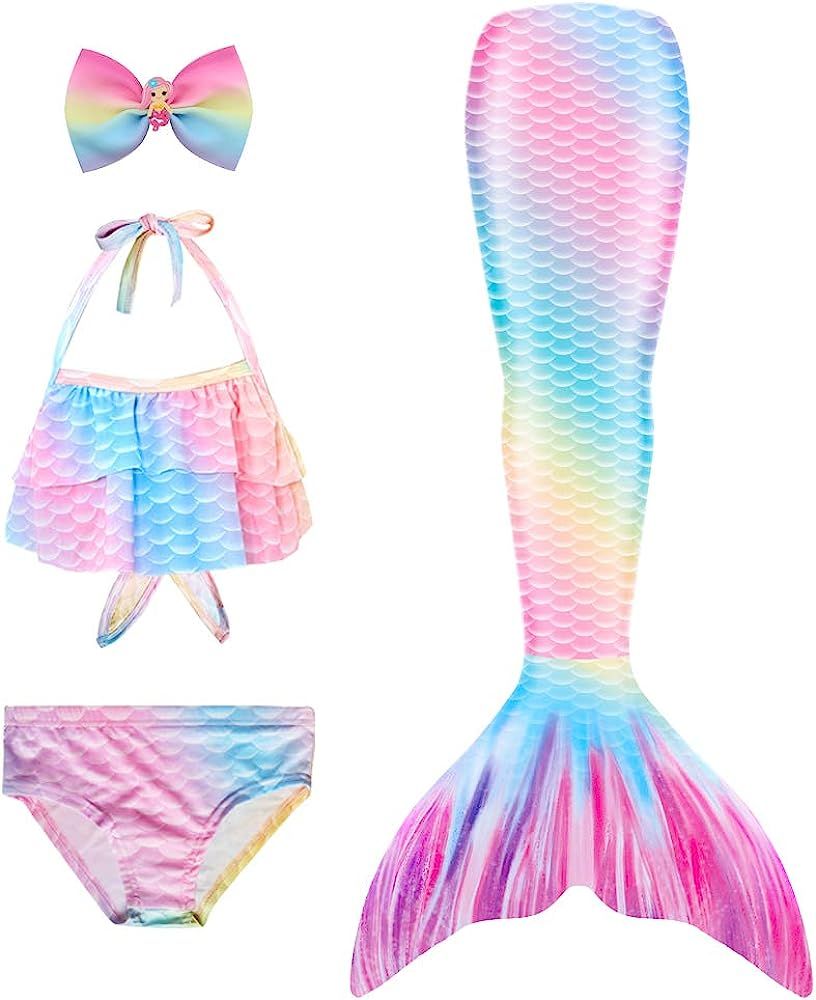 Danvren Mermaid Tails for Swimming Girls Bathing Suits Swimsuit Swimwear Bikini 3 Pcs for 3-12 Ye... | Amazon (US)