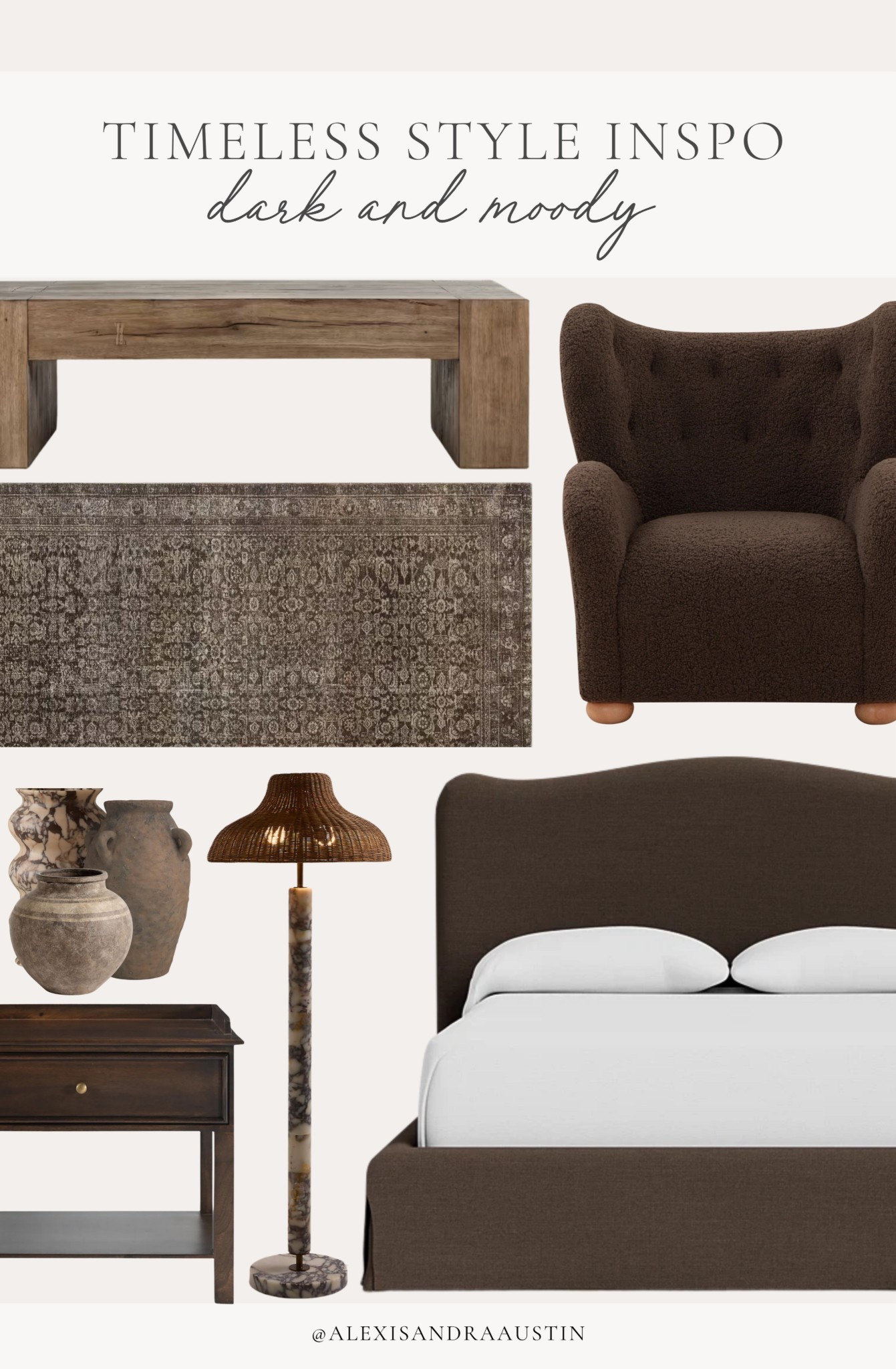 Timeless dark, and moody furniture inspo! Loving these classic and rich details for a timeless, sophisticated space.

Home finds, neutral home inspo, furniture favorites, bedroom refresh, spring refresh, upholstered bed, dark and moody, floor lamp, vase details, accent chair, neutral area rug, neutral wood tones, nightstand favorites, Wayfair, McGee and Co, Four Hands, Crate and Barrel, shop the look'

#LTKSeasonal #LTKHome