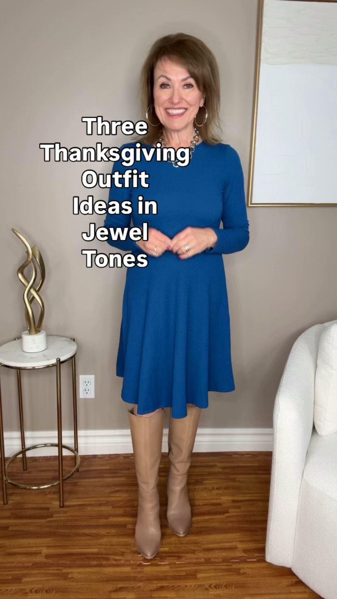 Today is all about jewel tones for Thanksgiving. 💎

Yesterday was all about the brown earth tones.  Now let’s talk about those jewel tones. All three of these colors still look great for fall and have some “earthiness” about them.  If you’re looking for a great color for Thanksgiving, but browns are not for you, consider these three great colors.

Outfit 1:  Teal is my favorite blue/green for this time of year. It’s also a color that is flattering to almost everyone.  This dress is fun too - the fit and flare style makes it easy to have an extra helping of mashed potatoes.
Dress:  Amazon
Boots:  Vince Camuto

Outfit 2:  While I tend to wait to wear green until after Thanksgiving, pairing it with these tan corduroy pants makes it look more fall than holiday.  I intentionally matched my boots to my pants to give my legs a long, extended look.
Sweater: Nordstrom Rack
Pants:  Banana Republic Factory
Boots: Target

Outfit 3:  Burgundy is on of the best fall colors.  You can match it with so many things. I kept it simple with my wide leg jeans, a perfect casual look for the holiday.
Sweater:  Nordstrom Rack
Jeans:  Nordstrom Rack

Some of my original pieces are not longer available but I am linking similar pieces.

#LTKOver40 #LTKHoliday #LTKSeasonal