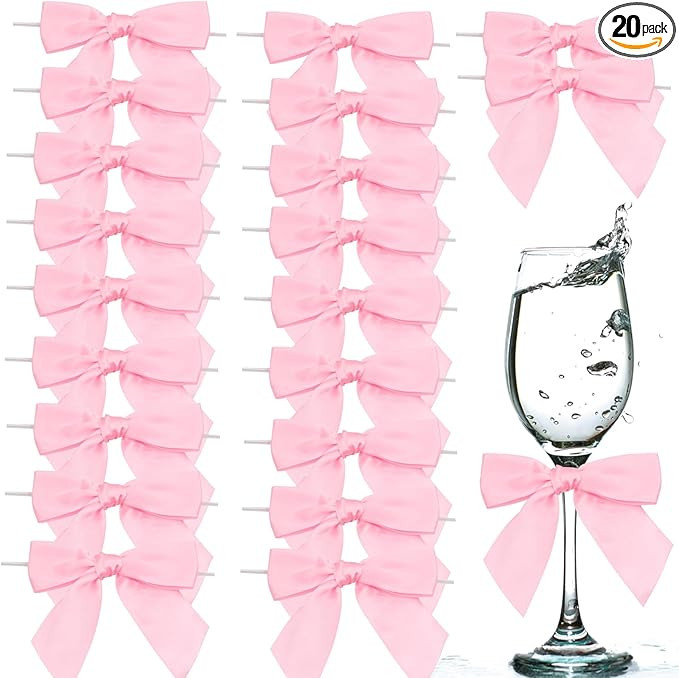 20pcs 4.5” Twist Tie Bow for Crafts, Pink Satin Ribbon Bows,Premade Gift Wrap Bows,Cute Soft Bo... | Amazon (US)