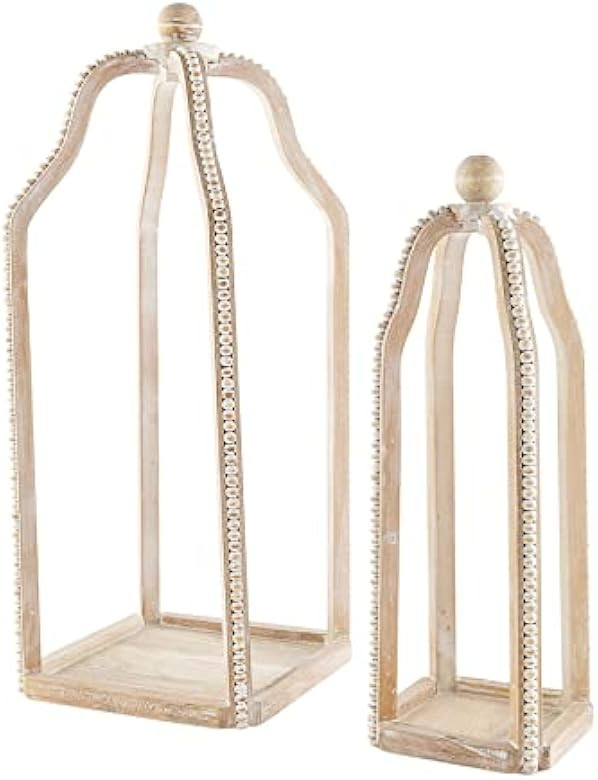 Mud Pie Tall Wood Beaded Lantern, Brown, Small 21.5" x 7.5" | Large 25.5" x 9.5" | Amazon (US)