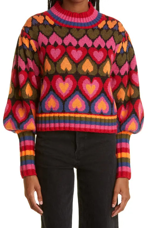 FARM Rio Full of Hearts Jacquard Mock Neck Sweater at Nordstrom, Size Medium | Nordstrom