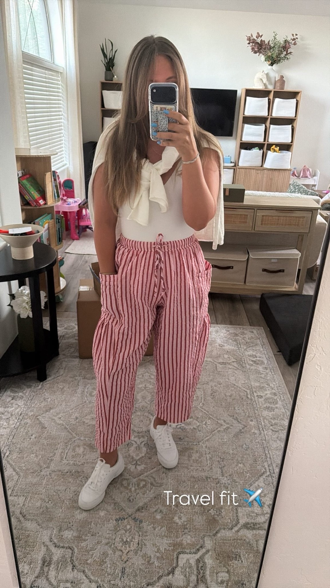 Cute but comfy travel outfit. Cotton striped pants giving major FP vibes but from Amazon 

Wearing S!

#LTKootd #LTKdayinmylife