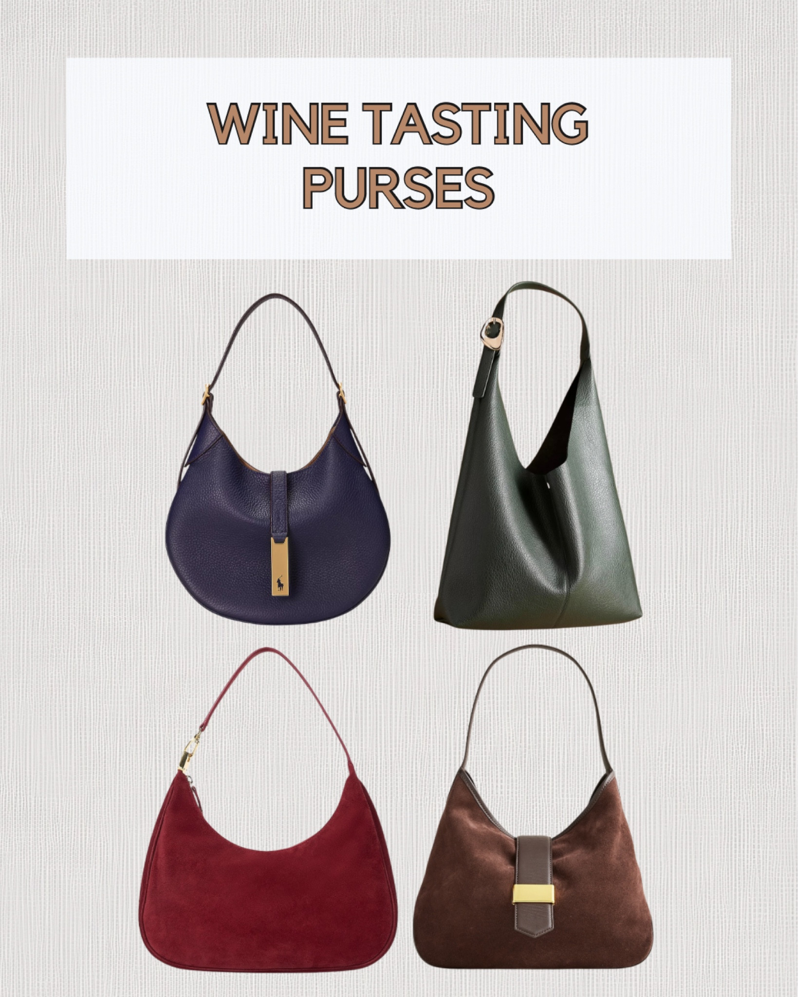 Fall purses for a wine tasting vacation!

Suede purse // date night // vineyard // wine country // Napa trip // Sonoma trip // shoulder bag // red purse // burgundy 



#LTKTravel #LTKSeasonal #LTKStyleTip