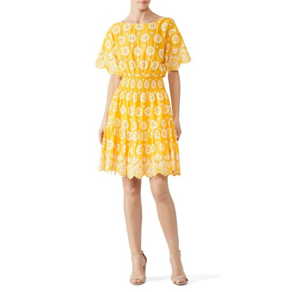 Tory Burch Embroidered Yellow Dress yellow-print | Rent the Runway