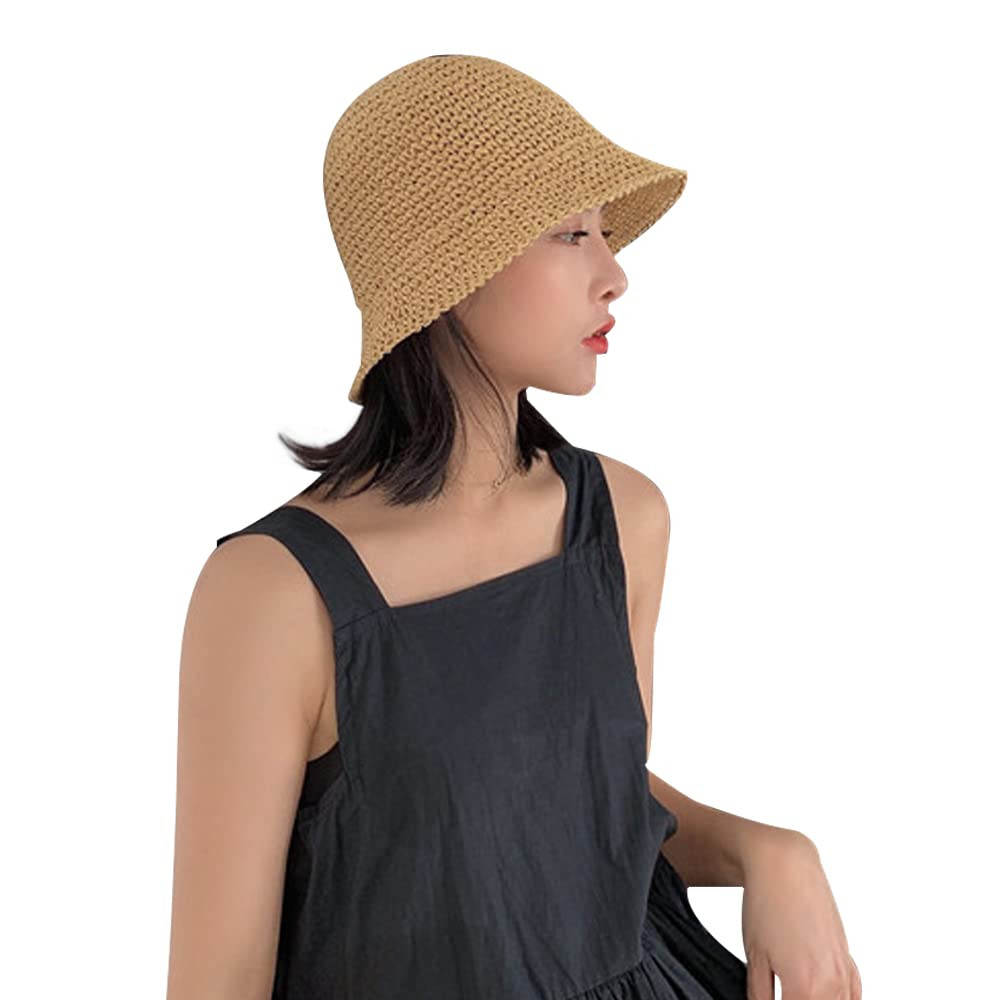 Women's Straw Sun Hat Hand-Woven Packable Beach Bucket Hat Summer Floppy UV Protection Hat | Amazon (US)