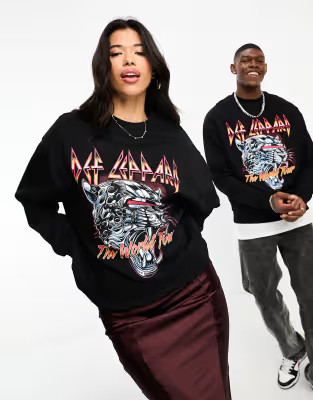 ASOS DESIGN unisex license oversized sweatshirt with Def Leppard World Tour graphic in black | ASOS (Global)