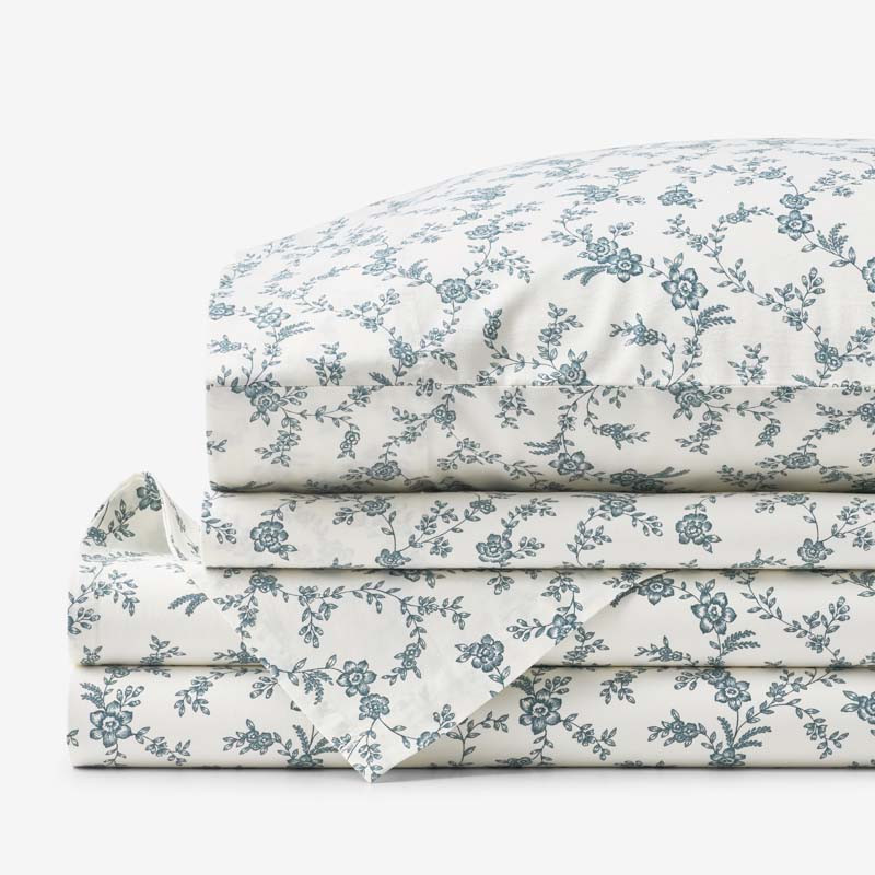 Tapestry Vine Garment Washed Cotton Percale Bed Sheet Set - Ivory Multi, King | The Company Store