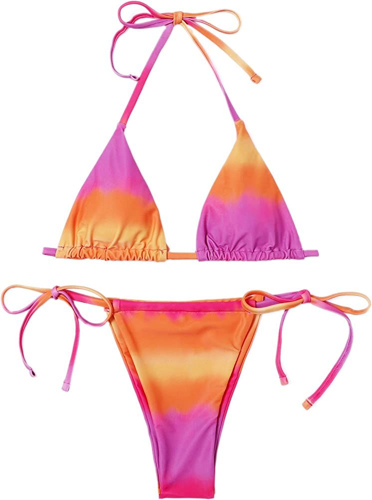 SweatyRocks Women's Sexy Bathing Suits Halter Bikini Top Tie Dye Two Piece Swimsuits | Amazon (US)