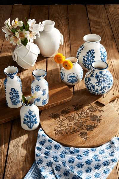 Small Blue Floral Print Bud Vase | Mud Pie