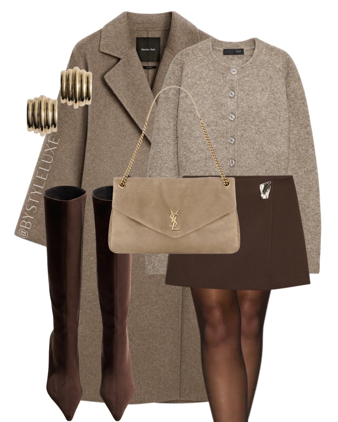 CARDIGAN - styling this staple taupe brown cardigan with an oversized coat, skirt and knee high boots for an elevated outfit. Date night outfit 

#coat #suedeboots #autumnoutfit

#LTKdatenight #LTKautumn #LTKshoes