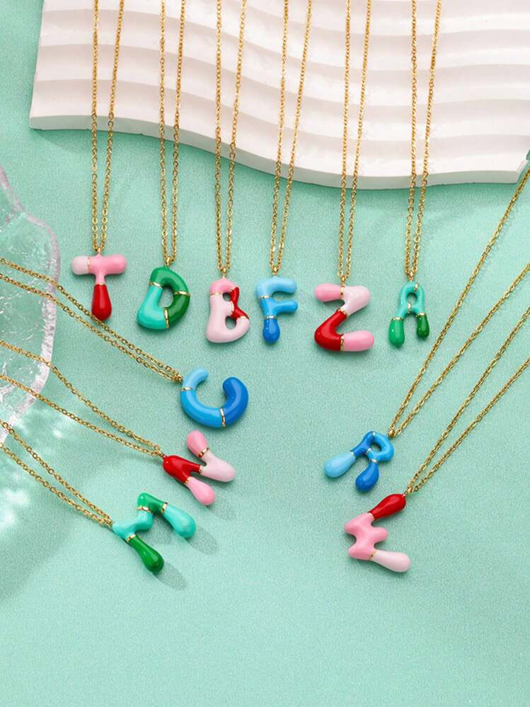 1PC Dopamine Colorful Bubble Initial Letter Pendant Necklace For Women Girls Cute Balloon Alphabet Name Pendant Necklace Stainless Steel Clavicular Chain Summer Fashion Jewelry Accessories (Random Colour) | SHEIN