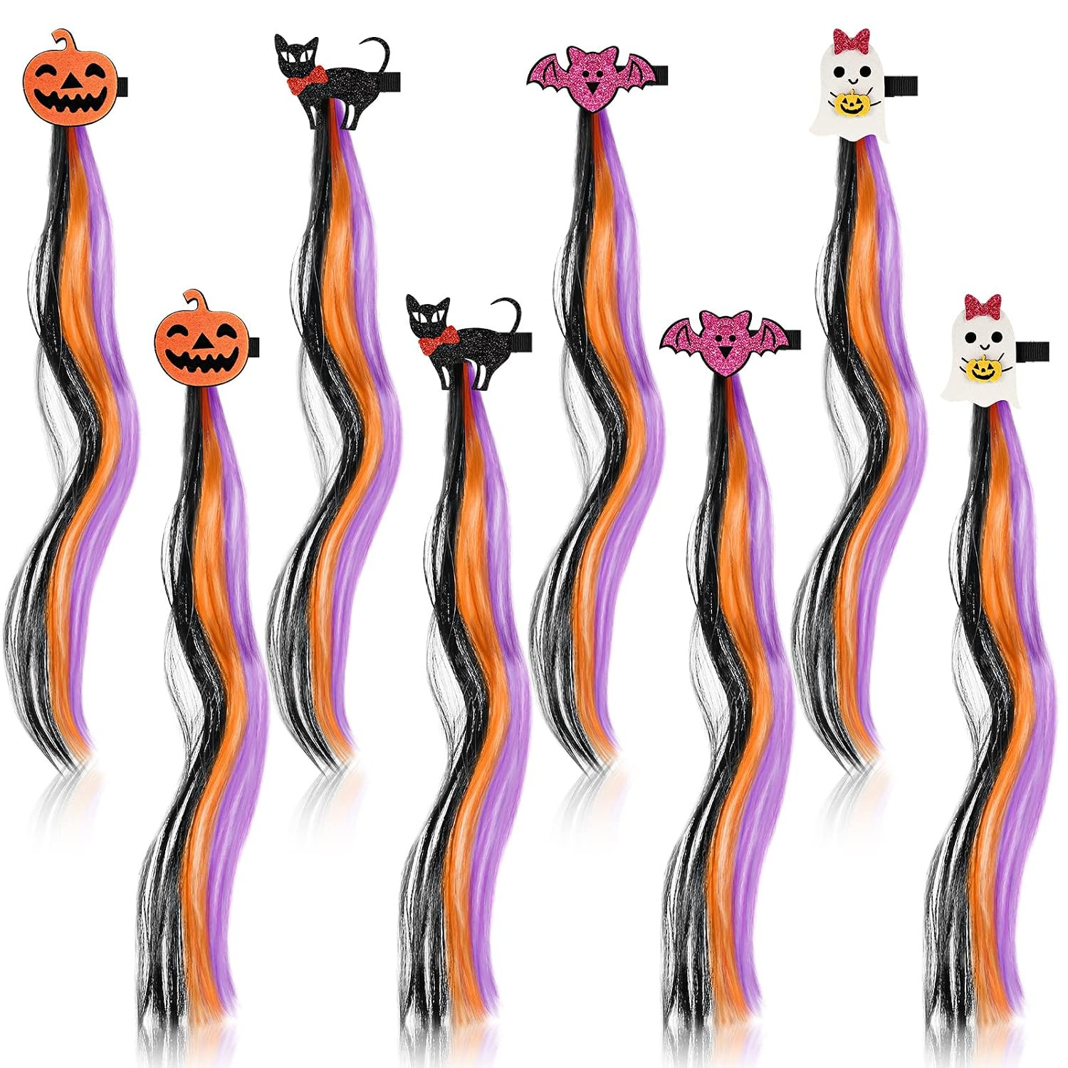 8 Pieces Halloween Hair Clips for Girls Hair Extensions for Kids Cute Colored Ghost Pumpkin Bat Clip in Ponytail Hair Extensions Clips Toddler Girl Hair Accessories Hair Barrettes for Girls, 4 Styles | Amazon (US)