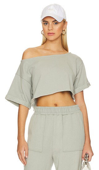 Cropped Off Shoulder Top in Sage Green | Revolve Clothing (Global)
