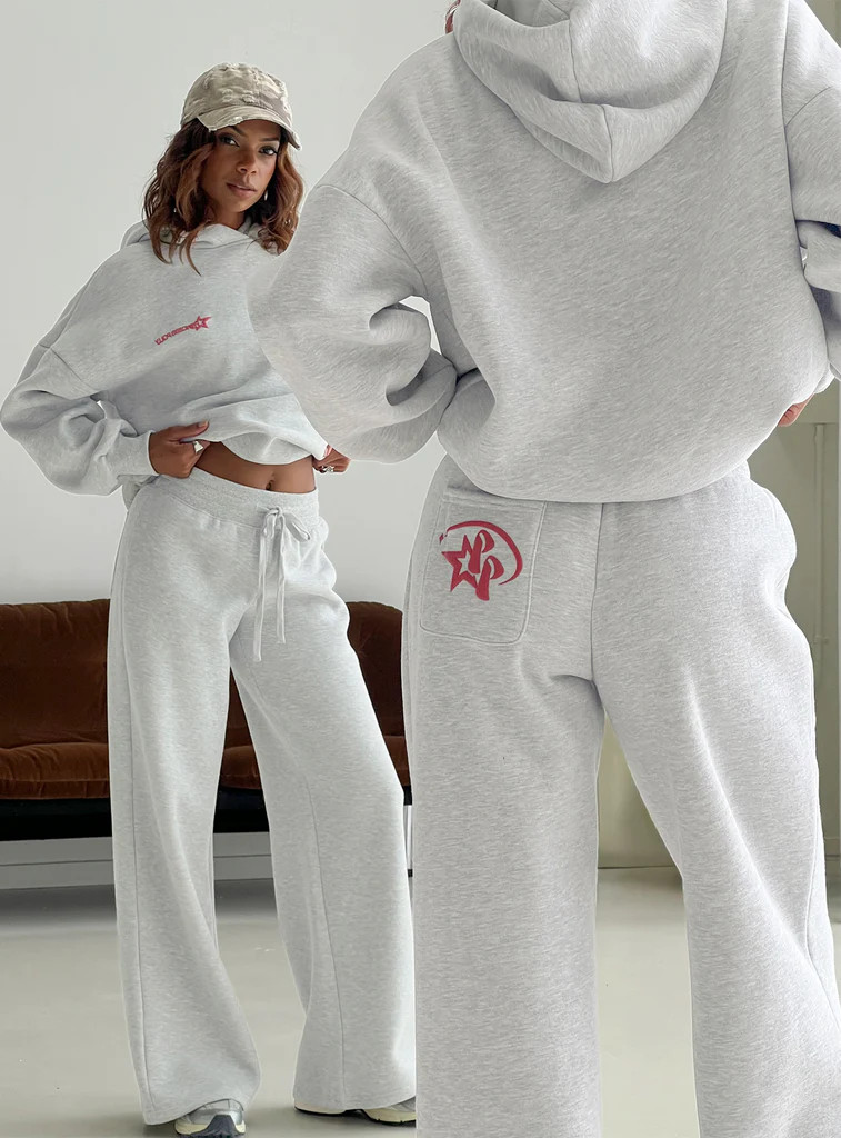 Princess Polly Stargirl Wide Leg Sweat Pants Grey Marle | Princess Polly US