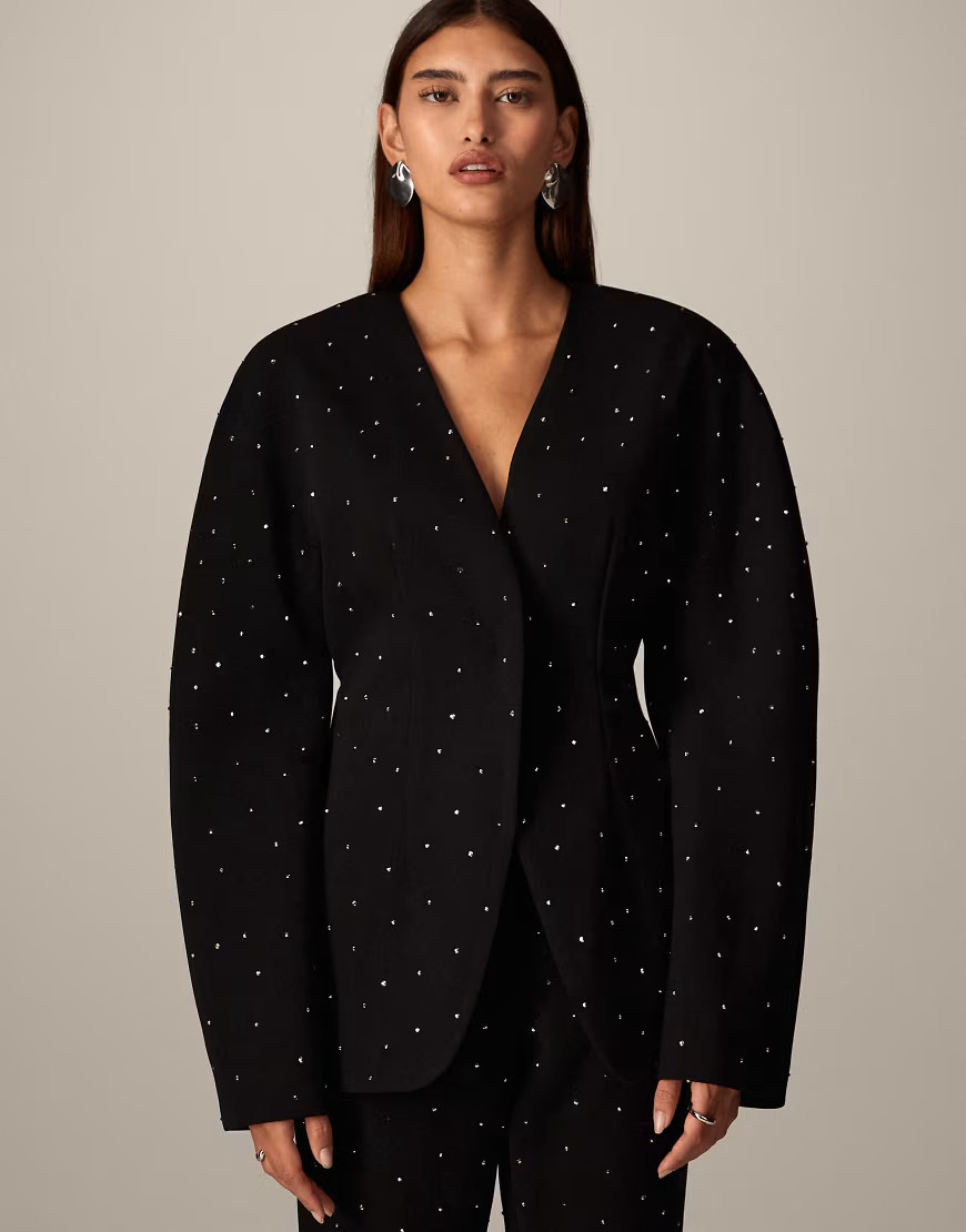 ARRANGE hot fix tailored ovoid sleeve blazer co-ord in black | ASOS (Global)