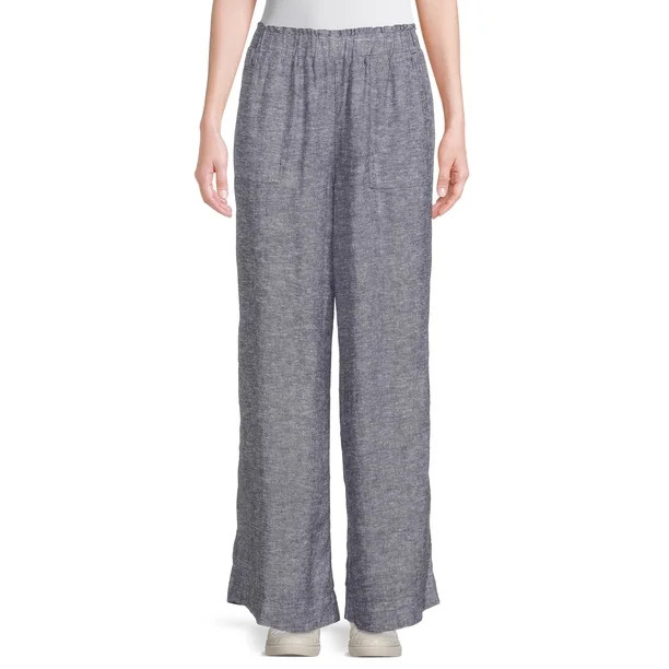 Time and Tru Women's High Rise Wide Leg Full Length Linen Pant - Walmart.com | Walmart (US)