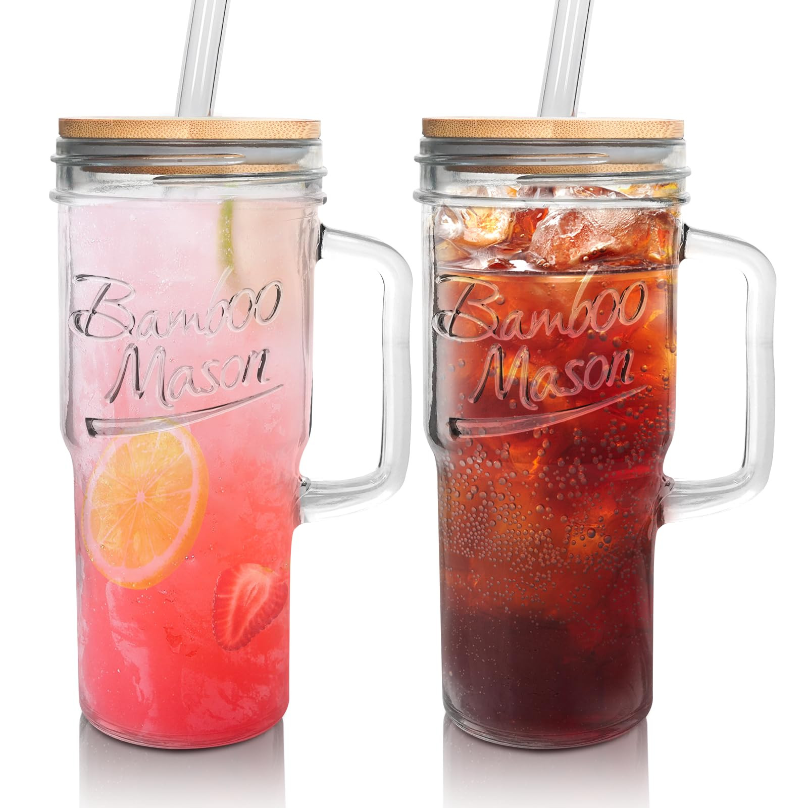 ANOTION Glass Cups with Lids and Straws - 24oz Tumbler with Handle Coffee Cups Glass Straws Glass... | Amazon (US)
