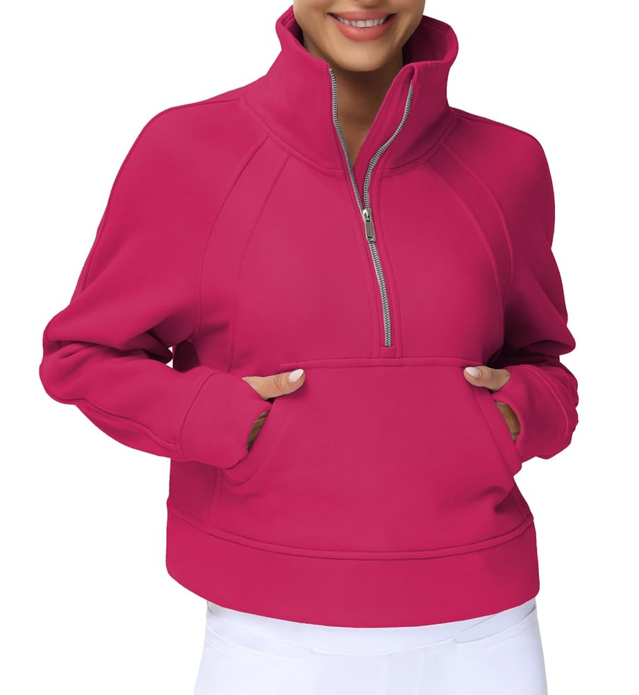 THE GYM PEOPLE Womens' Half Zip Pullover Fleece Stand Collar Crop Sweatshirt with Pockets Thumb H... | Amazon (US)