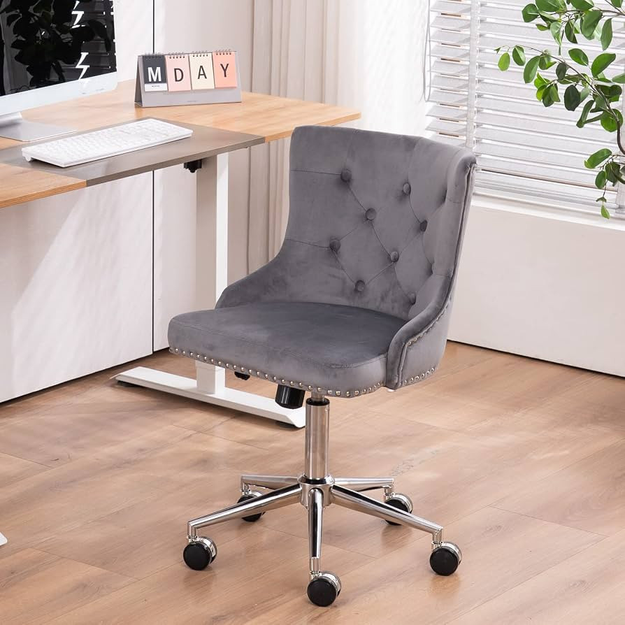 VINGLI Velvet Office Chair, Modern Office Chair Grey Desk Chair Upholstered Office Chair Swivel Chai | Amazon (US)