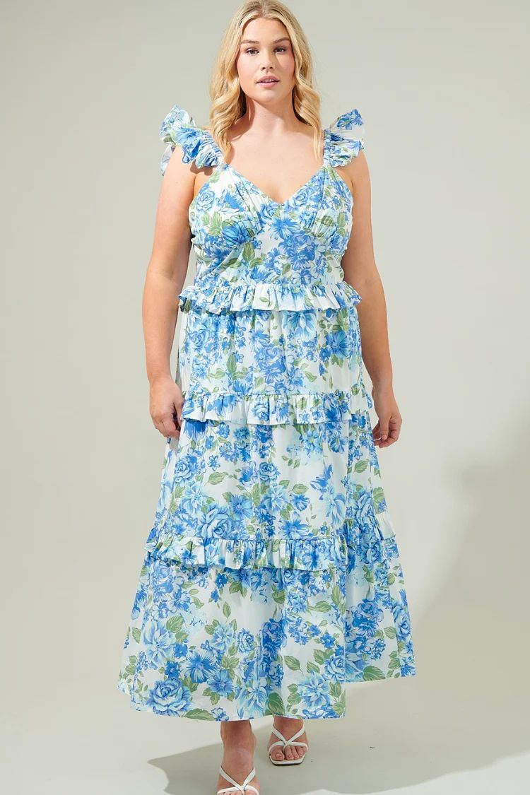 Truth Be Told Blue Floral Tiered Maxi Dress | Confête