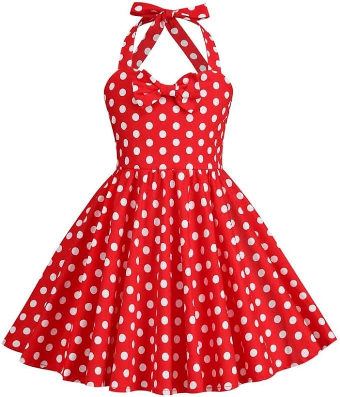 ODIZLI Girl Dress Polka Dot Princess Party Dresses with Scoop Neck/Lapel Sleeveless 4-12 Years Bi... | Amazon (US)