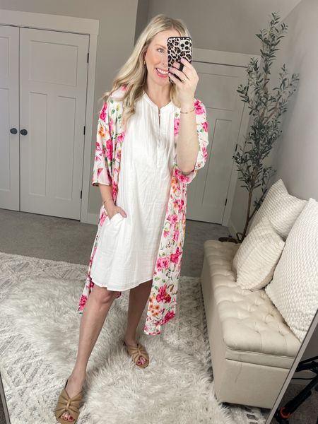 Daily try on, Walmart fashion, time and tru, white dress, floral kimono 

#LTKSeasonal #LTKunder50 #LTKstyletip