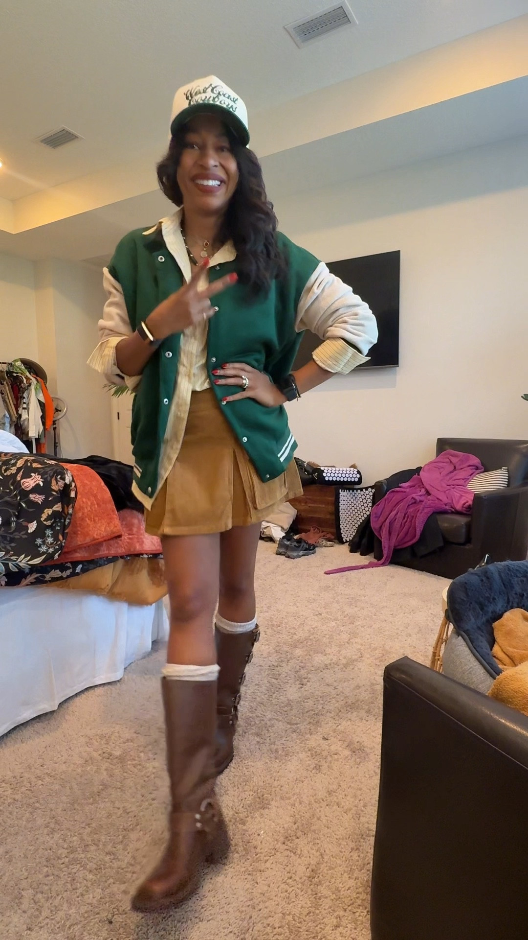 Jacket: medium 
Button down: medium
Skirt: xs (runs small) 
Boots: 7 tts

#LTKSeasonal #LTKFindsUnder50