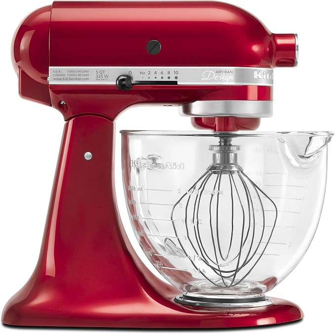 KitchenAid Artisan Design Series 5-Quart Tilt-Head Stand Mixer with Glass Bowl, Candy Apple Red | Amazon (CA)
