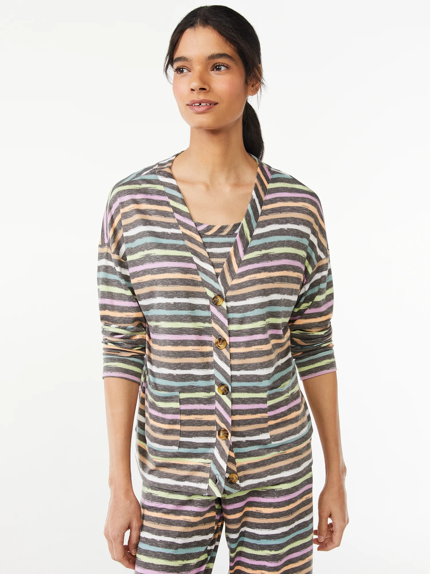 Joyspun Women's Hacci Knit V-Neck Cardigan, Lightweight, Sizes S to 3X | Walmart (US)