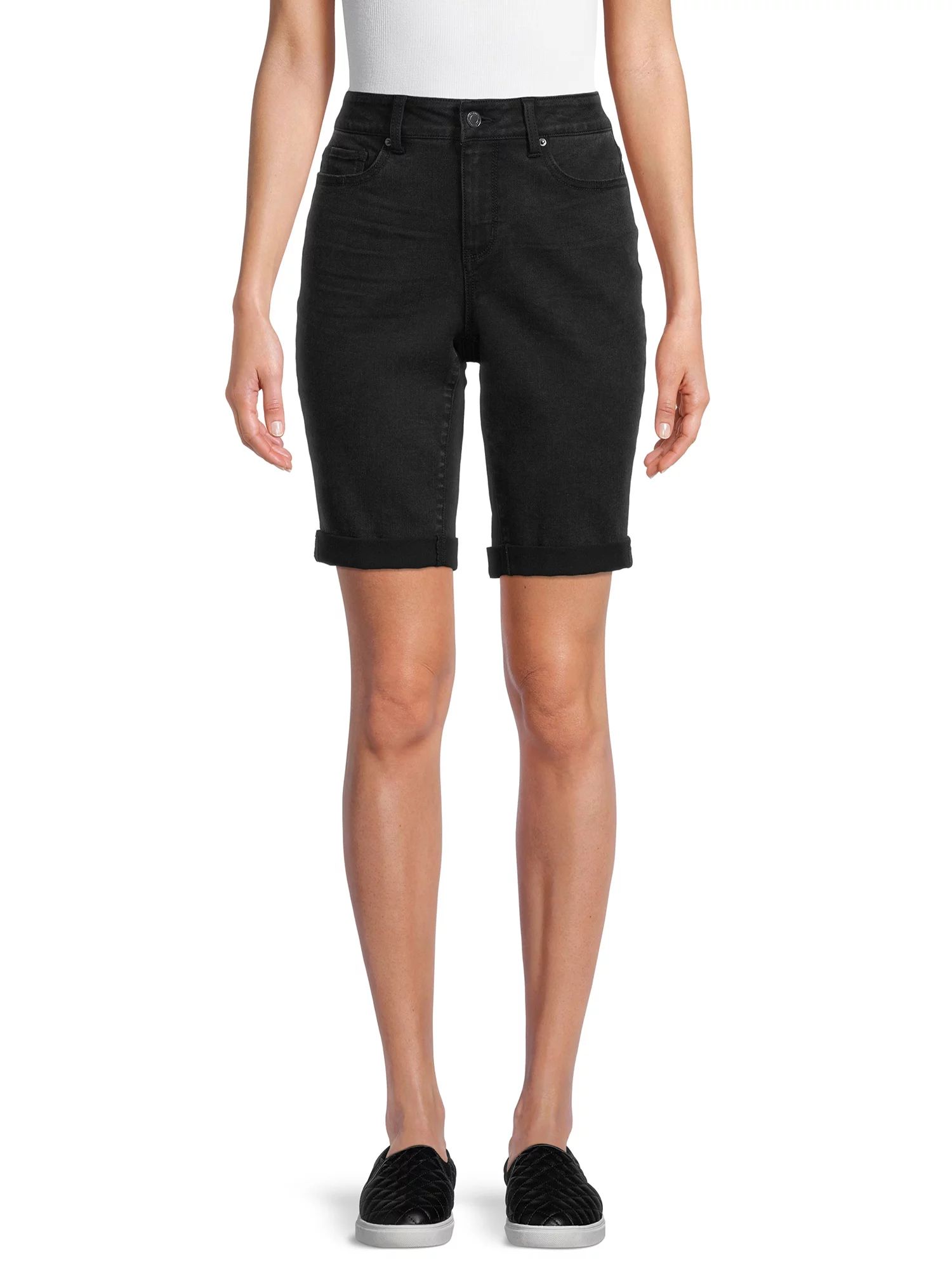 Time and Tru Women's Mid Rise Bermuda Shorts with Double Roll Cuffs | Walmart (US)